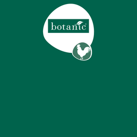 Logo botanic sur fond vert avec un pictogramme poule