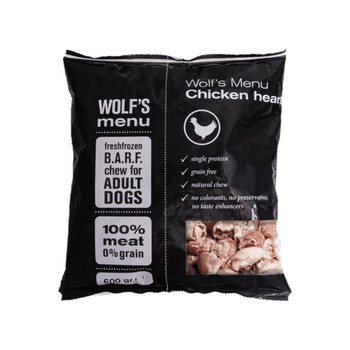 Visuel 1 du produit BARF Chien - Wolf's Menu Cœurs de poulet surgelé - 600 gr