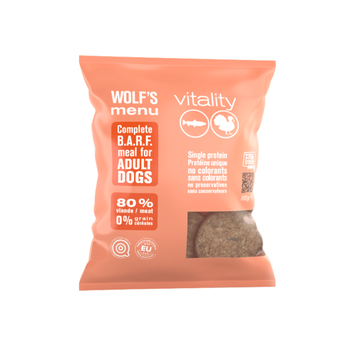 Visuel 1 du produit BARF Chiot - Wolf's Menu Vitality Dinde & Saumon Surgelé - 800 gr