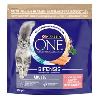 Visuel 1 du produit Croquettes Chat – Purina One Adulte Saumon Céréales Complètes – 1,5 kg