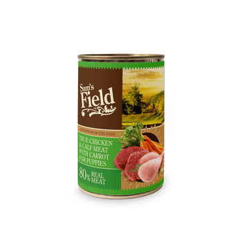 Visuel 1 du produit Boîte Chiot – Sam's Field au poulet, au veau et aux carottes – 400 g