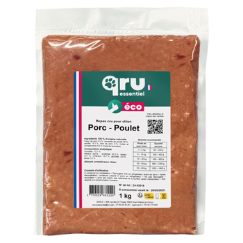 Visuel 1 du produit BARF Chien - Qru essentiel Porc Poulet - 1 kg