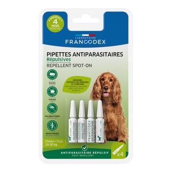 Visuel 1 du produit Soin Chien - Francodex Pipettes antiparasitaires insectifuges Chiens de 10 kg à 20 kg - 4 x 2 ml