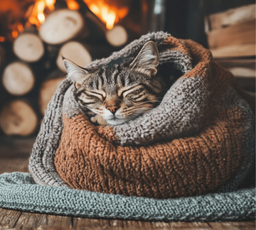 Un chat dors près d'une cheminée
