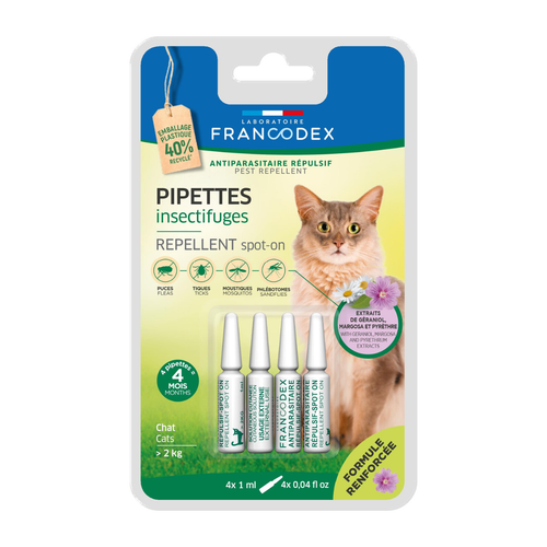 Visuel 1 du produit Soin Chat - Francodex Pipettes antiparasitaires insectifuges Chats plus de 2 kg - 4 x 1 ml