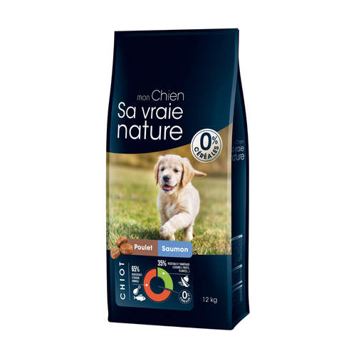 Visuel 1 du produit Croquettes Chiot Sans Céréales – Sa Vraie Nature Poulet et Saumon 12 kg