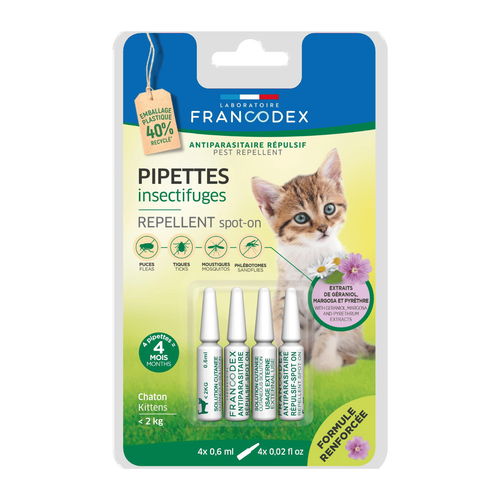 Visuel 1 du produit Soin Chat - Francodex Pipettes antiparasitaires insectifuges Chatons moins de 2 kg - 4 x 0,6 ml
