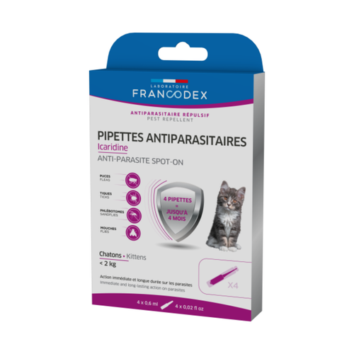 Visuel 2 du produit Soin Chat - Francodex Pipettes antiparasitaires spécial chaton Icaridine -  4 x 0,6 ml