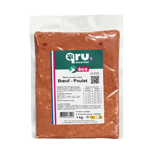 Visuel 1 du produit BARF Chien - Qru essentiel Bœuf Poulet - 1 kg