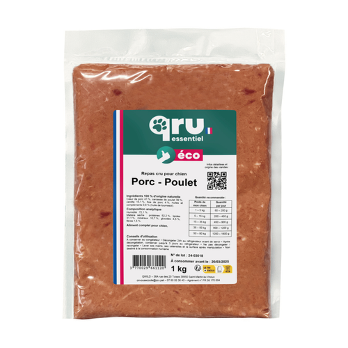 Visuel 1 du produit BARF Chien - Qru essentiel Porc Poulet - 1 kg