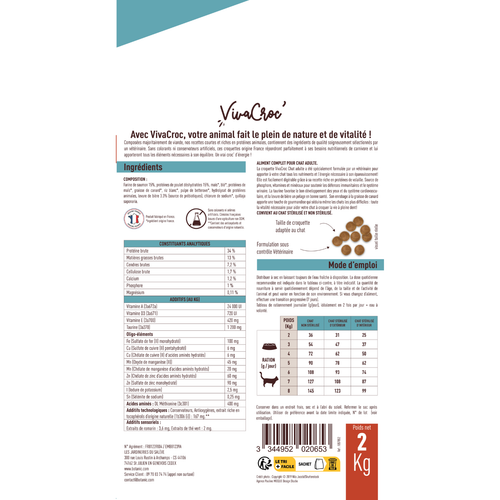 Visuel 2 du produit Croquettes Chat – VivaCroc Adulte Stérilisé Saumon – 2 kg