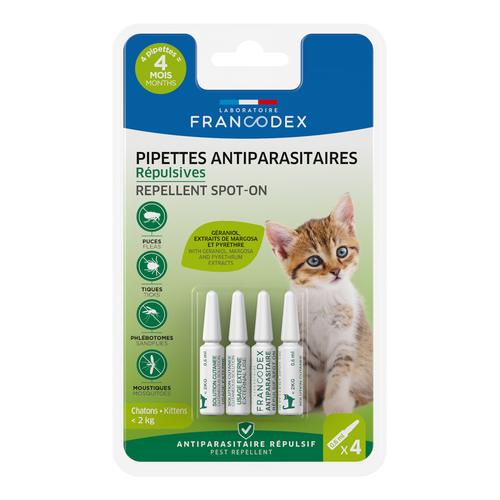 Visuel 1 du produit Soin Chat - Francodex Pipettes antiparasitaires insectifuges Chatons moins de 2 kg - 4 x 0,6 ml