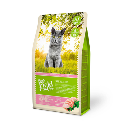 Meilleurs prix pour Croquettes Chat Adulte Stérilisé – Sam's Field au poulet – 2,5 kg