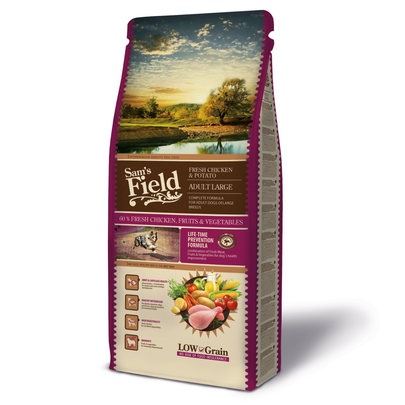 Meilleurs prix pour Croquettes Chien Large Low Grain – Sam's Field au poulet et pommes de terre – 13 kg