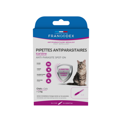 Meilleurs prix pour Soin Chat - Francodex Pipettes antiparasitaire Icaridine -  4 x 1 ml