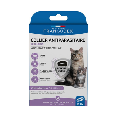 FRANCODEX-Soin Chat - Francodex Collier antiparasitaire Icaridine Noir - 35 cm