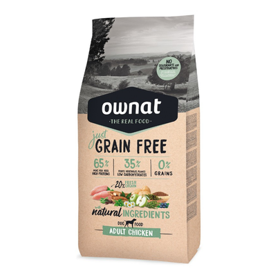 Comparer les prix de Croquettes Chien - Ownat Just Grain Free Adulte sans céréales Poulet 14kg