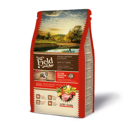 Comparer les prix de Croquettes Chien Mini Low Grain – Sam's Field au poulet et pommes de terre – 2,5 kg