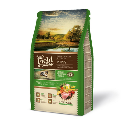 Comparer les prix de Croquettes Chiot Low Grain – Sam's Field au poulet et pommes de terre – 2,5 kg