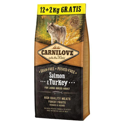 Large Breed saumon, dinde Adult Carnilove Croquettes pour chien + 2 kg offerts !