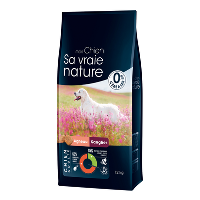 SA VRAIE NATURE-Croquettes Chien Sans Céréales – Sa Vraie Nature Agneau Sanglier Cerf – 12 kg