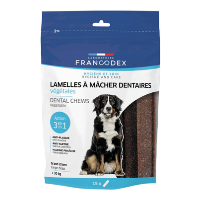 Comparer les prix de Friandises Chien - Francodex Lamelles à mâcher dentaires pour grands chiens x15
