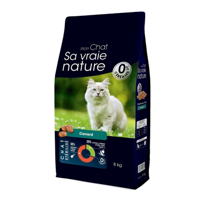 Comparer les prix de Croquettes Chat Stérilisé Sans Céréales - Sa Vraie Nature Canard - 8 kg