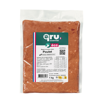 Comparer les prix de QRU-BARF Chien - Qru essentiel Poulet teneur réduite en os - 1 kg