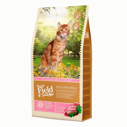 Comparer les prix de Croquettes Chat Adulte – Sam's Field Delicious Wild au canard et au poulet – 7,5 kg