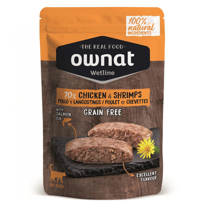 Comparer les prix de Sachet Chat – Ownat Wetline Poulet et Crevettes 85 gr