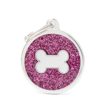 Visuel 1 du produit My Family Médaille Chien Shine Grand cercle avec os Rose - 39 x 32 mm