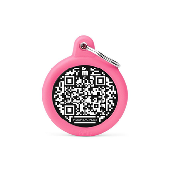 Visuel 1 du produit MyFamily Médaille Chien Hushtag Plus Ronde Aluminium QR Code Rose - 31 x 38 mm
