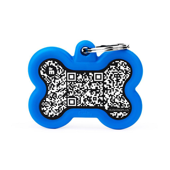 Visuel 1 du produit MyFamily Médaille Chien Hushtag Plus Os Aluminium QR Code Bleu - 41 x 33 mm
