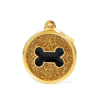 Visuel 1 du produit MyFamily Médaille d’identification Chien Shine Grand Cercle Os Noir & Or – Ø 32 mm