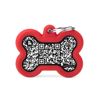 Visuel 1 du produit MyFamily Médaille Chien Hushtag Plus Os Aluminium QR Code Rouge - 41 x 33 mm