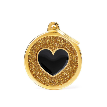 Visuel 1 du produit MyFamily Médaille d’identification Chien Shine Grand Cercle Cœur Noir & Or – Ø 32 mm