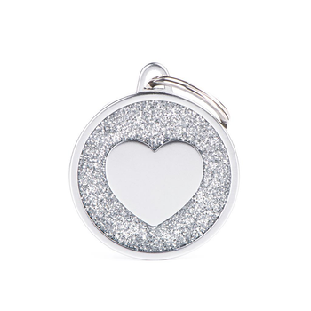 Visuel 1 du produit MyFamily Médaille d’identification Chien Shine Grand Cercle Cœur Argent – Ø 32 mm
