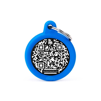 Visuel 1 du produit MyFamily Médaille Chien Hushtag Plus Ronde Aluminium QR Code Bleu - 31 x 38 mm