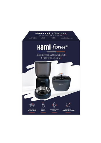Visuel 1 du produit HamiForm Distributeur Automatique Nourriture + Fontaine 2 en 1 Noir – 3 L & 2 L