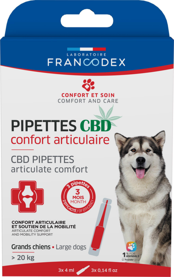 Visuel 1 du produit Francodex Pipettes CBD Chien > 20 kg Confort Articulaire - x 3 pipettes