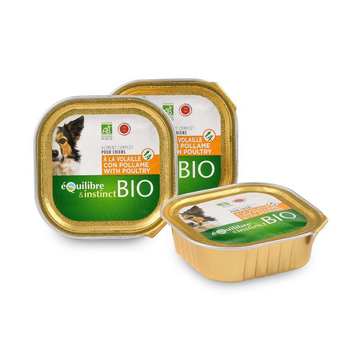 Visuel 1 du produit Barquette Chien – Équilibre & Instinct bio Volaille 150 gr