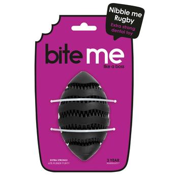 Visuel 2 du produit Bite Me Jouet Chien Distributeur De Friandises Caoutchouc Noir Rugby Nibble - Taille S 11 x 6 x 6 cm