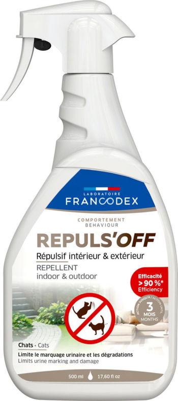 Visuel 1 du produit Francodex Répulsif Intérieur Extérieur Chat Repuls'off Spray - 500 ml
