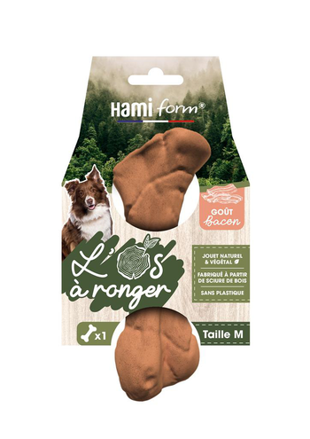 Visuel 1 du produit Hamiform Jouet Chien Os à ronger végétal Saveur Bacon M - 16,2 cm 153 gr