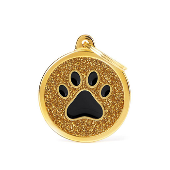 Visuel 1 du produit MyFamily Médaille d’identification Chien Shine Grand Cercle Patte Noir & Or – Ø 32 mm