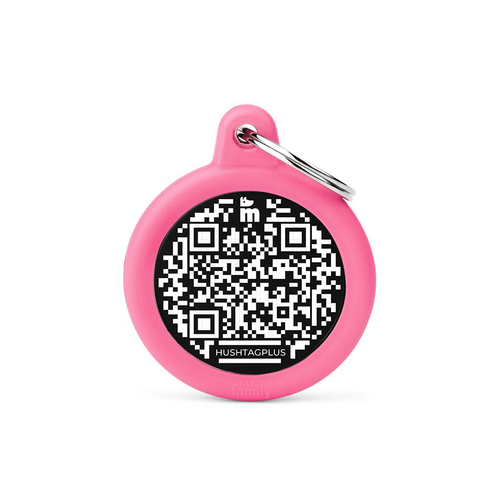 Visuel 1 du produit MyFamily Médaille Chien Hushtag Plus Ronde Aluminium QR Code Rose - 31 x 38 mm