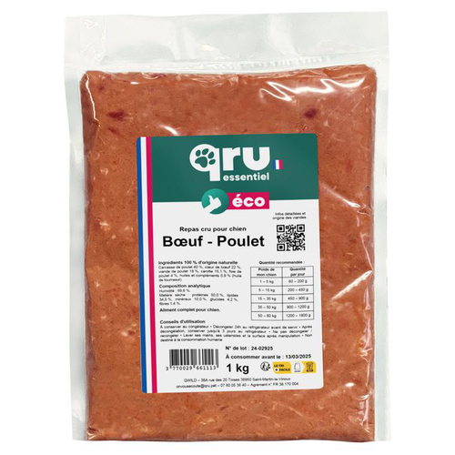 Visuel 1 du produit BARF Chien - Qru essentiel Bœuf Poulet - 1 kg