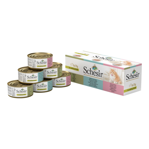 Visuel 1 du produit Boîtes Chat - Schesir Pack Multi saveurs dans le bouillon de cuisson - 6 x 70 gr