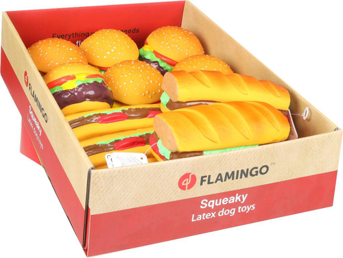 Visuel 6 du produit Flamingo Jouet Chien Sandwich Hot-dog Latex Multicolore - 9,5 x 9,6 x 7,6 cm - Vendu à l'unité, livré aléatoirement
