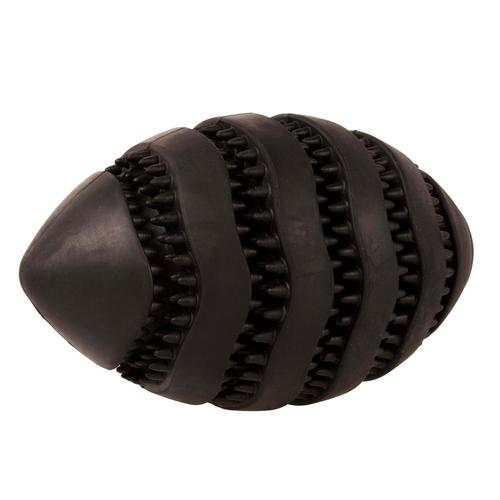 Visuel 2 du produit Bite Me Jouet Chien Distributeur De Friandises Caoutchouc Noir Rugby Nibble - Taille L 15 x 8,6 x 8,6 cm